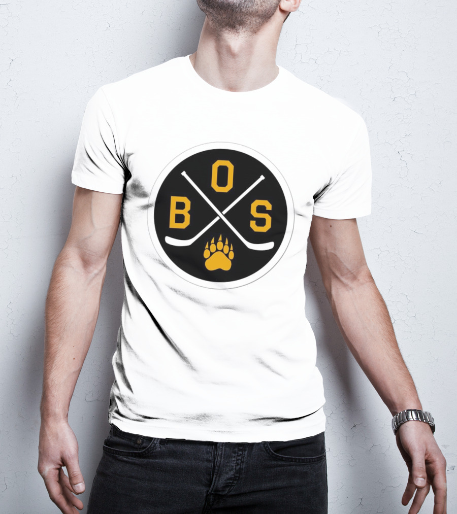 Boston Bruins Emblem BOS Hockey Sticks Paw Prints T-Shirt