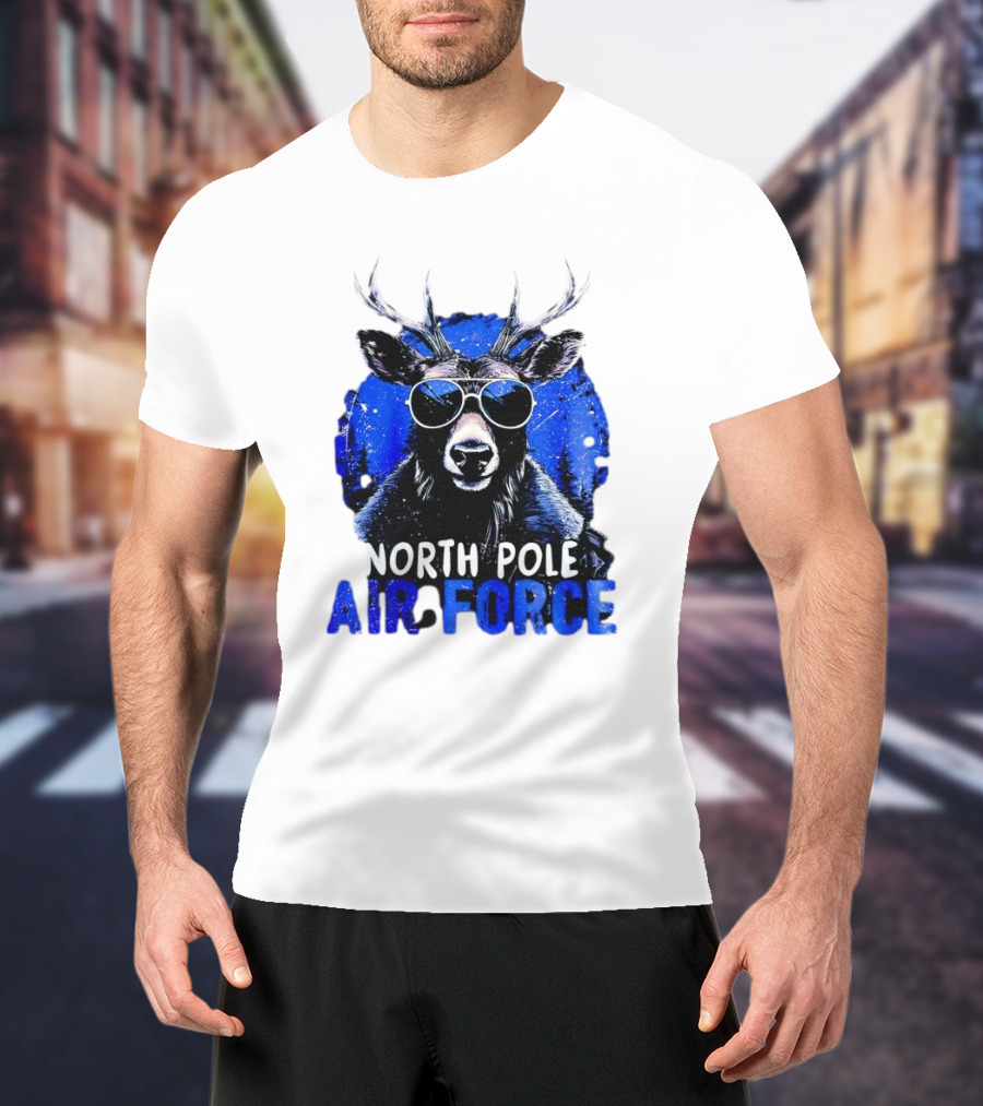 North Pole Air Force Cool Deer In Sunglasses T-Shirt