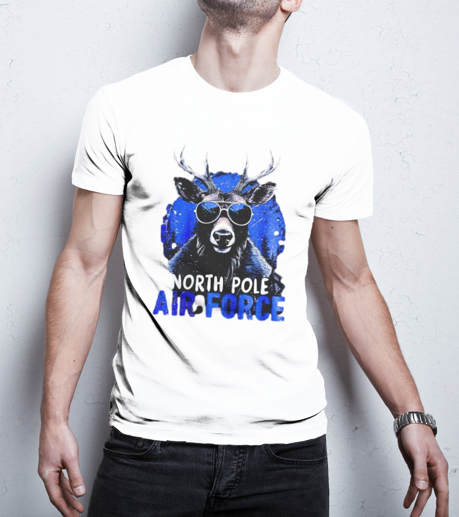 North Pole Air Force Cool Deer In Sunglasses T-Shirt