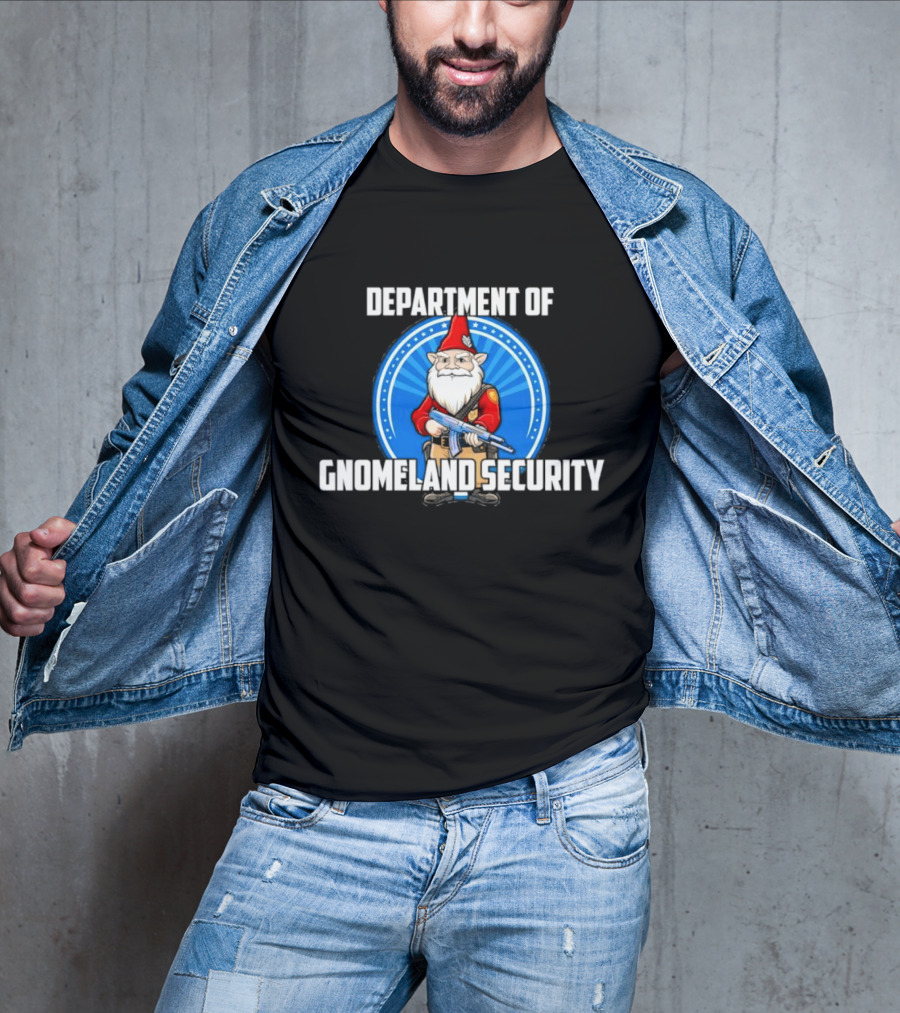 Department Of Gnomeland Security Gnome With Rifle Badge T-Shirt