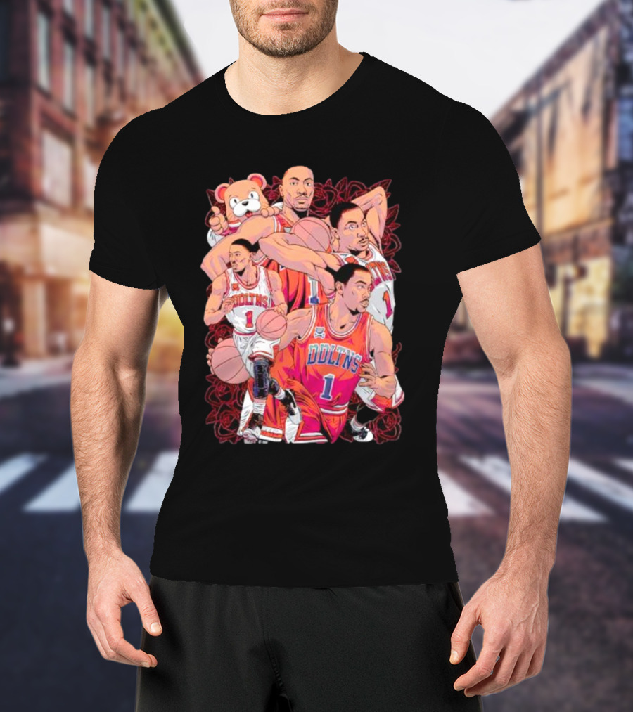 Derrick Rose Cartoon Bold Red Bulls Basketball T-Shirt