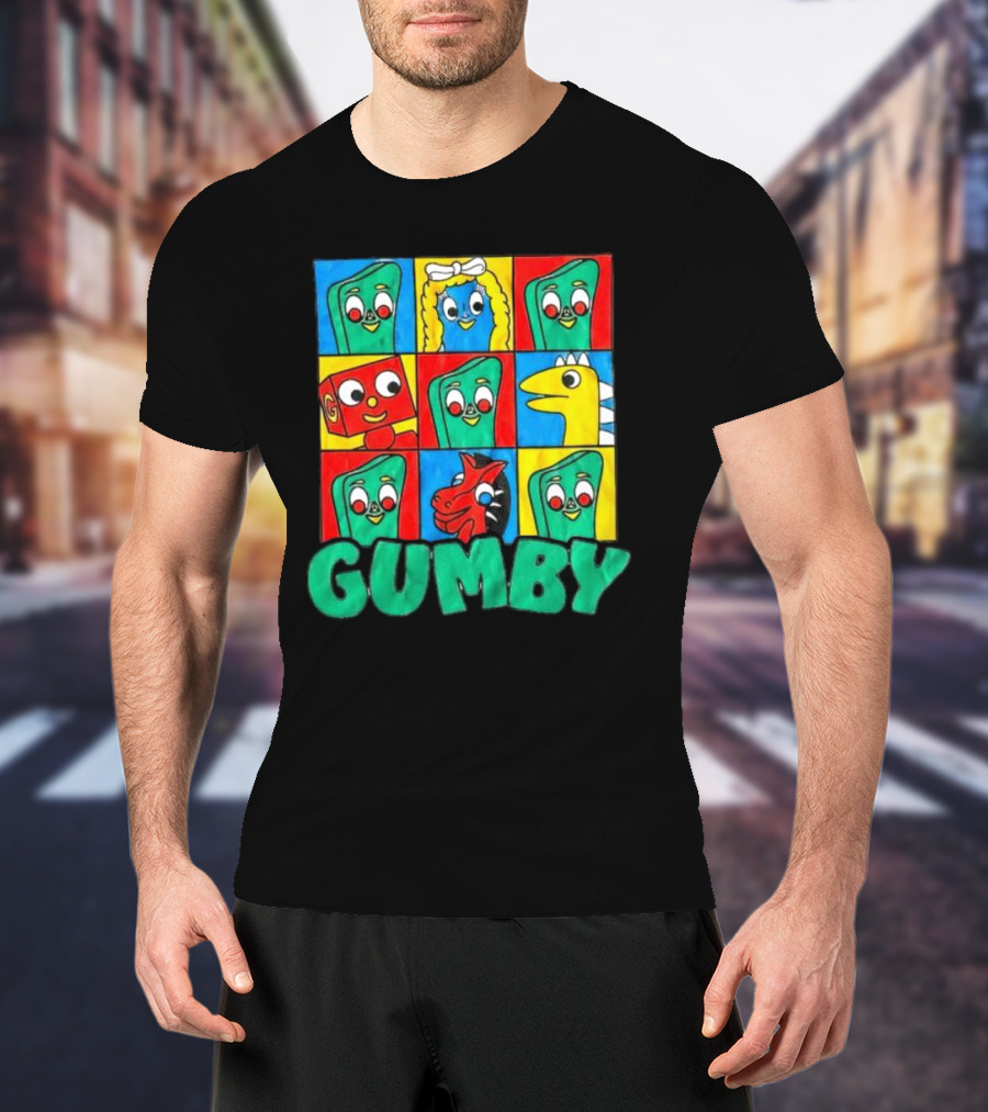 Gumby And Friends Colorful Cartoon Character Grid T-Shirt