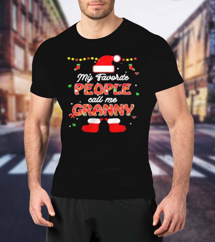My Favorite People Call Me Granny Festive Santa Hat And Christmas Lights T-Shirt