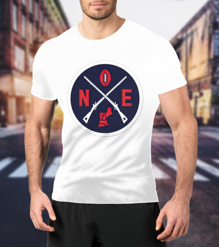 New England Patriots Football Emblem NE Guns Map Oval T-Shirt