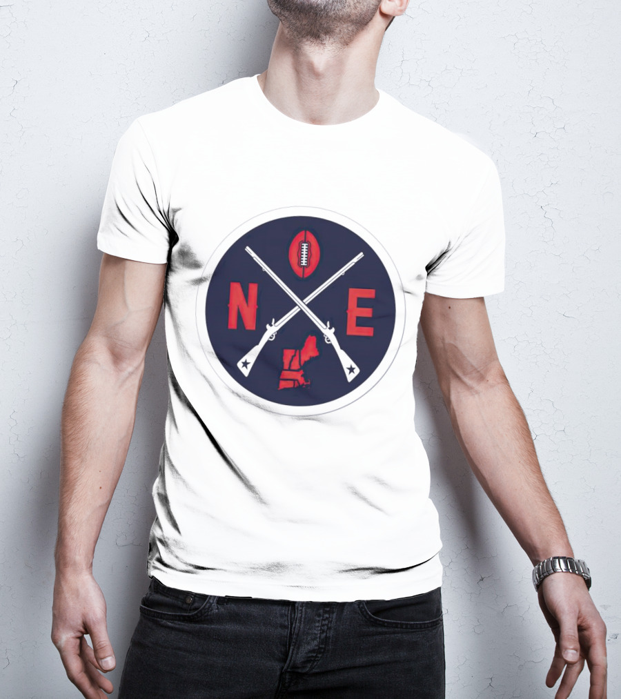 New England Patriots Football Emblem NE Guns Map Oval T-Shirt