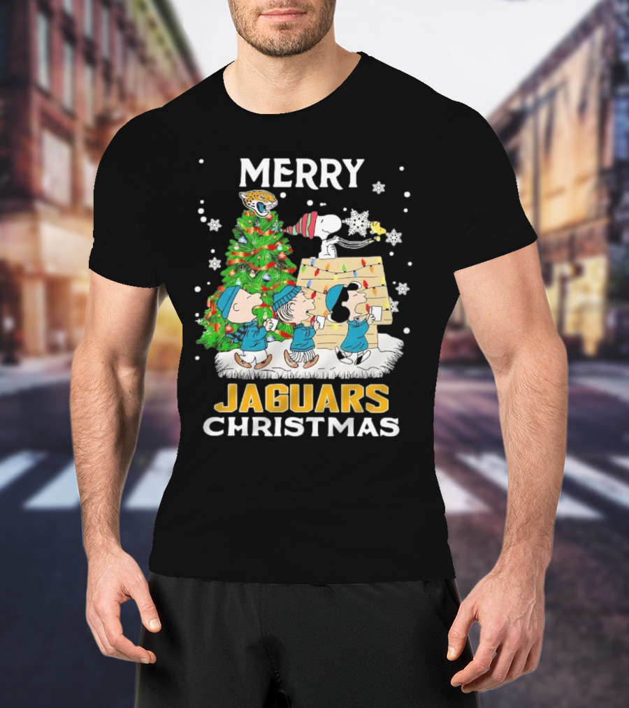 Merry Christmas Peanuts Characters Jacksonville Jaguars Snoopy Woodstock T-Shirt