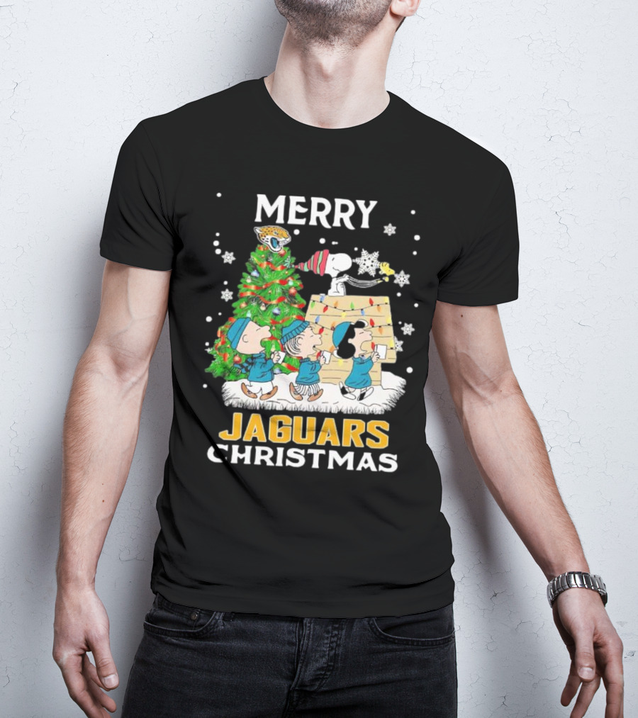 Merry Christmas Peanuts Characters Jacksonville Jaguars Snoopy Woodstock T-Shirt