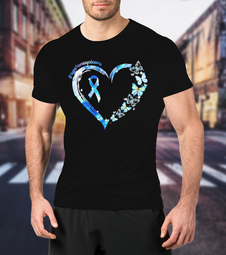 Type1Namayalars Diabetes Awareness Heart With Blue Ribbon And Butterflies T-Shirt