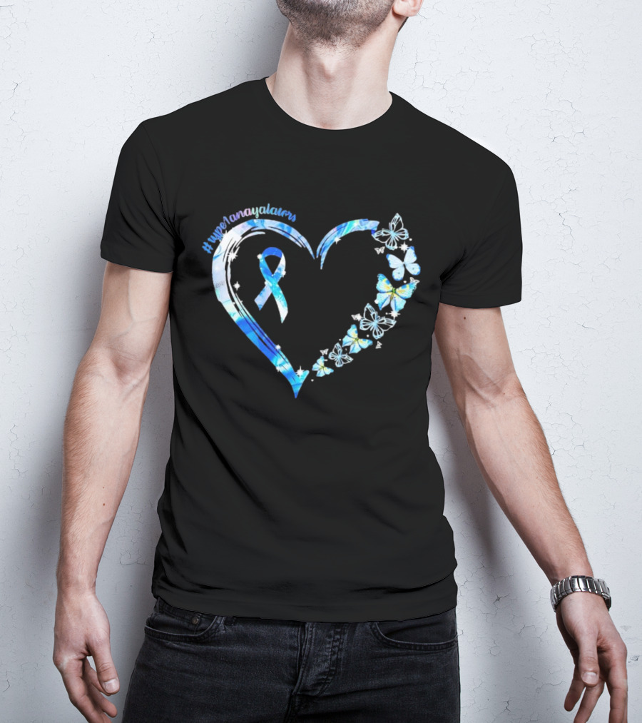 Type1Namayalars Diabetes Awareness Heart With Blue Ribbon And Butterflies T-Shirt