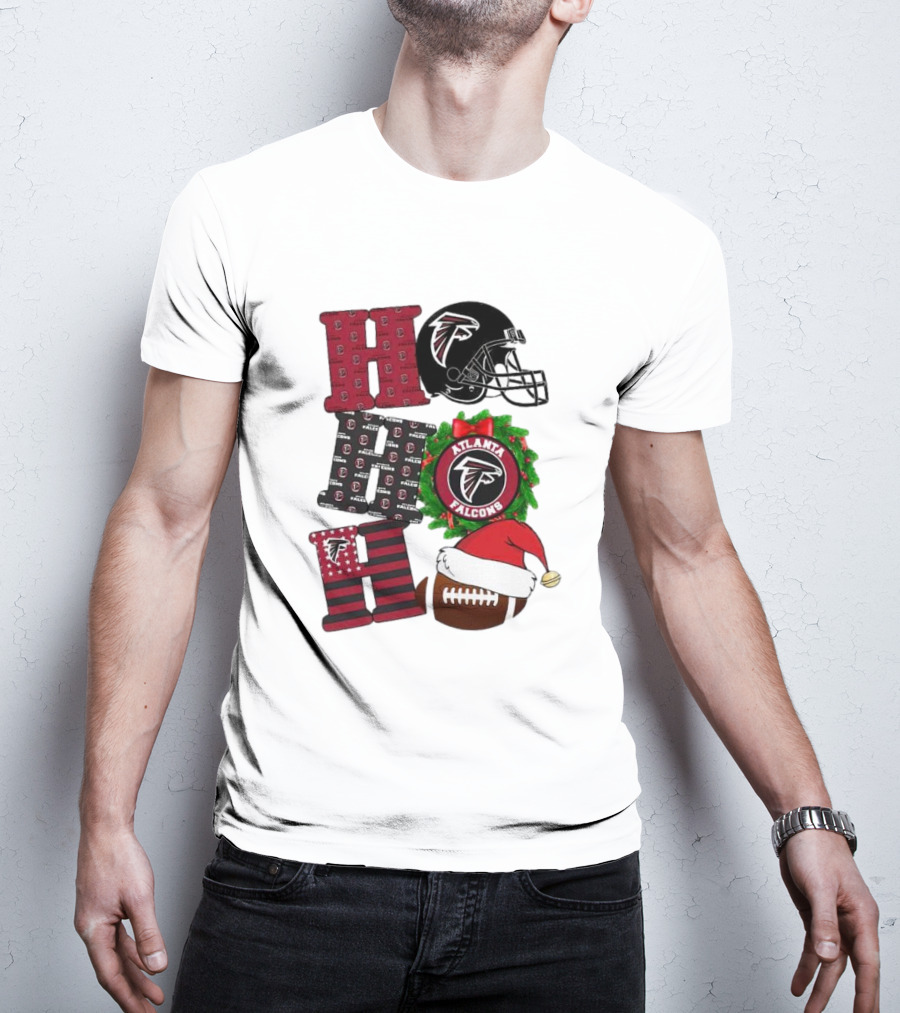 Atlanta Falcons Ho Ho Ho Merry Christmas Football Helmet Wreath Santa Hat T-Shirt