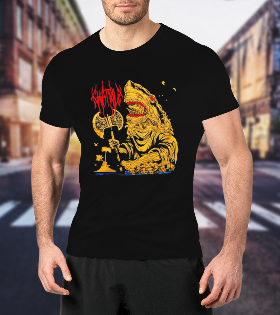 Chat Pile Shark With Axe On Tropical Beach T-Shirt