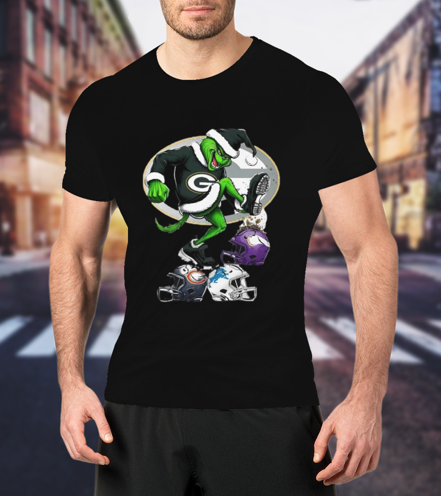 Green Bay Packers Grinch Crushing Rival Football Teams With Christmas Spirit T-Shirt