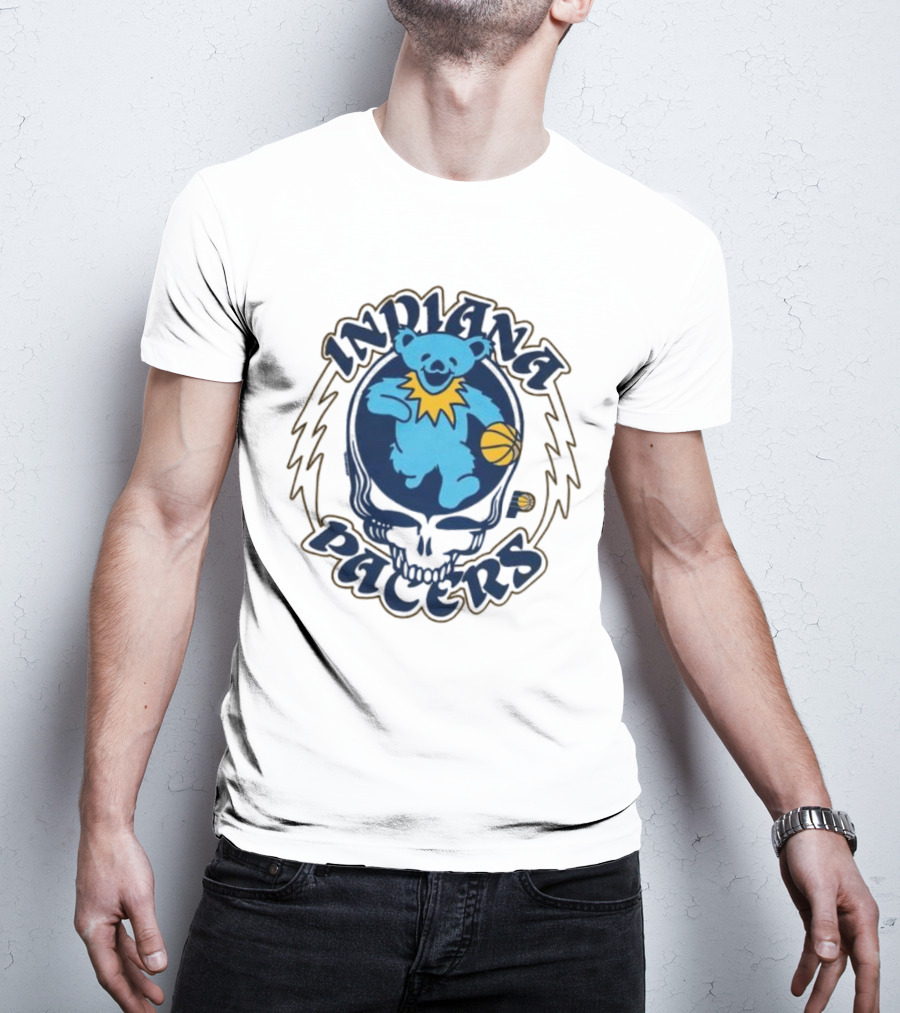 Indiana Pacers Grateful Dead Bear Basketball Icon With Skull T-Shirt