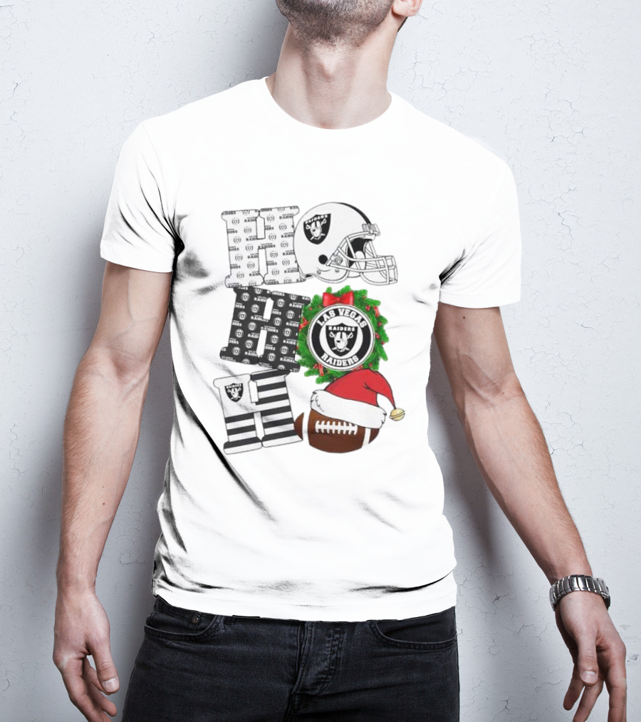 Las Vegas Raiders Ho Ho Ho Merry Christmas Helmet Wreath Football T-Shirt