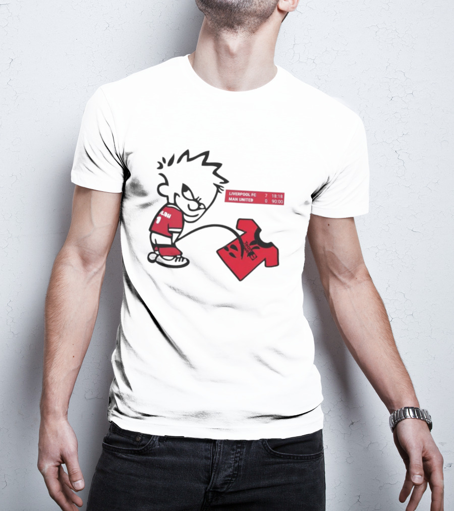Liverpool FC 7-0 Man United Parody With Cartoon Boy Image T-Shirt