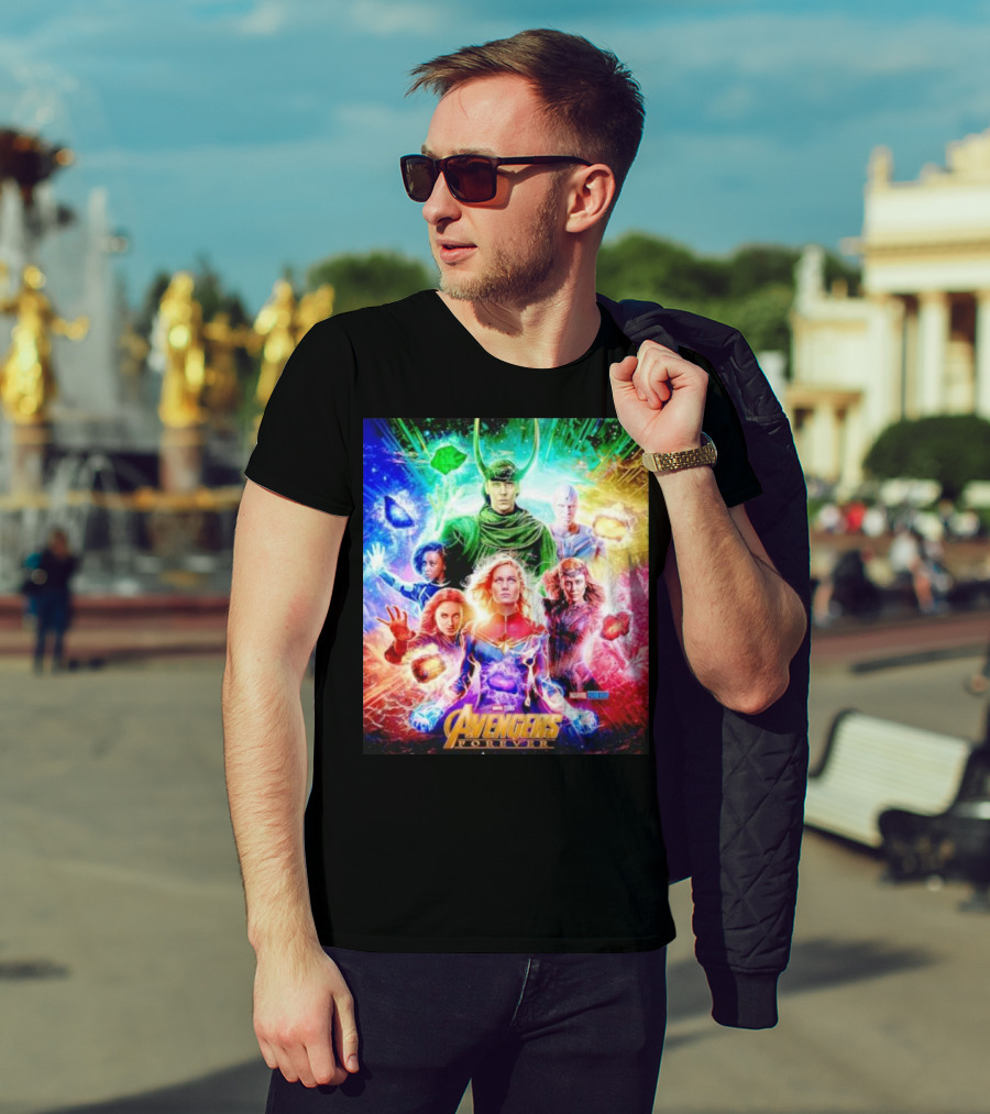 Marvel Studios Avengers Forever Loki Captain Marvel Scarlet Witch Vision Trail Of Infinity Stones T-Shirt