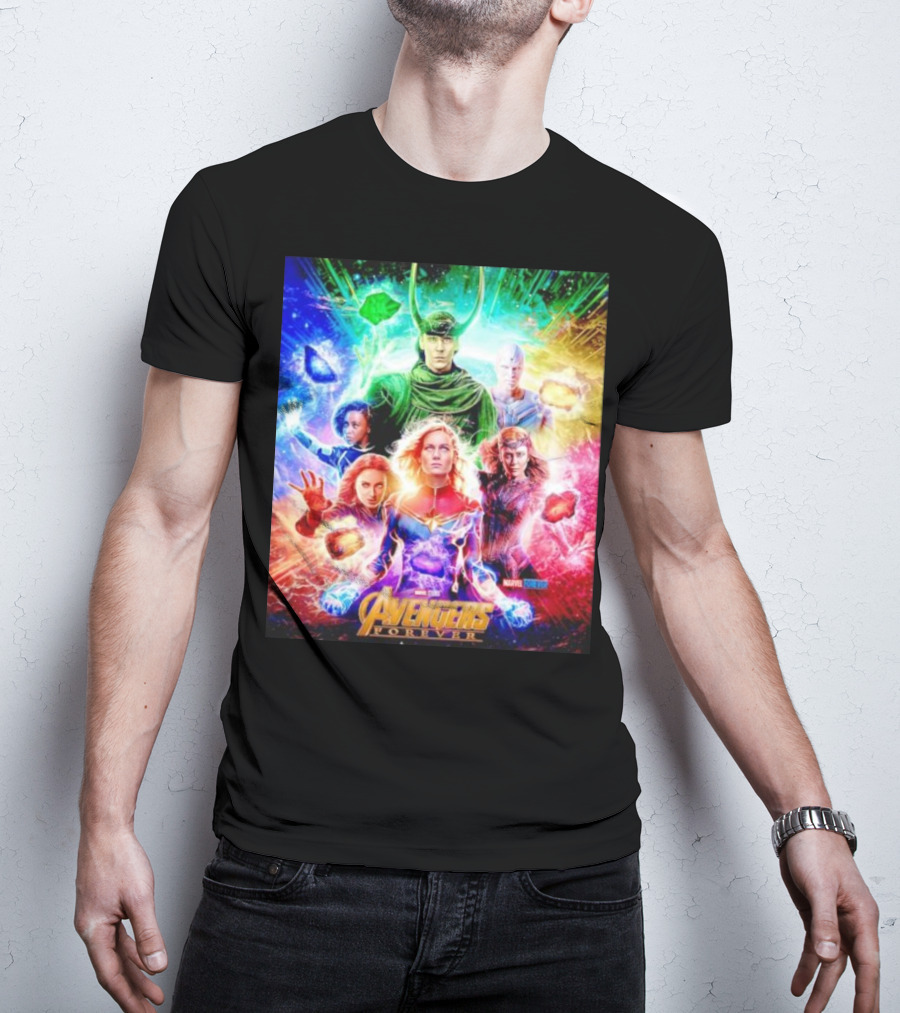 Marvel Studios Avengers Forever Loki Captain Marvel Scarlet Witch Vision Trail Of Infinity Stones T-Shirt