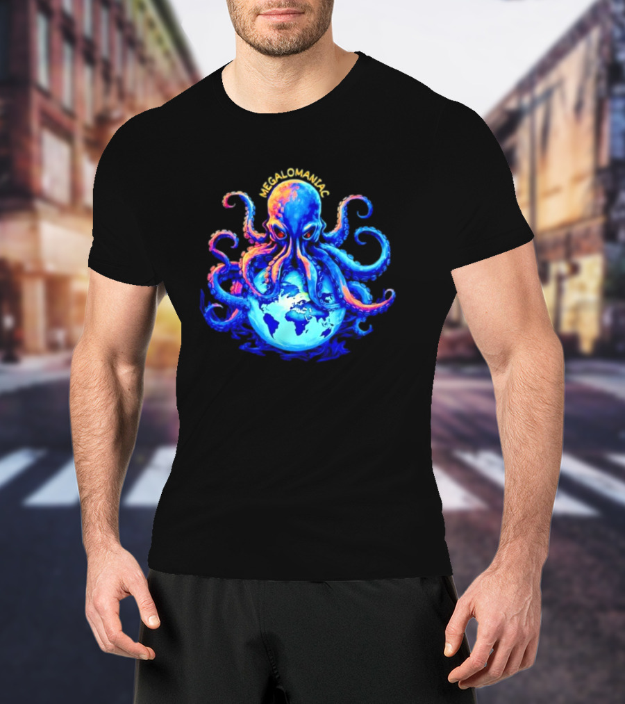 Megalomaniac Kraken Octopus On Globe T-Shirt