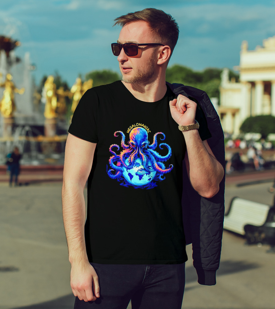 Megalomaniac Kraken Octopus On Globe T-Shirt