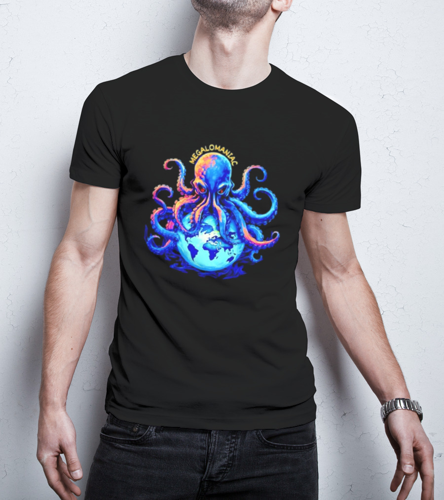 Megalomaniac Kraken Octopus On Globe T-Shirt
