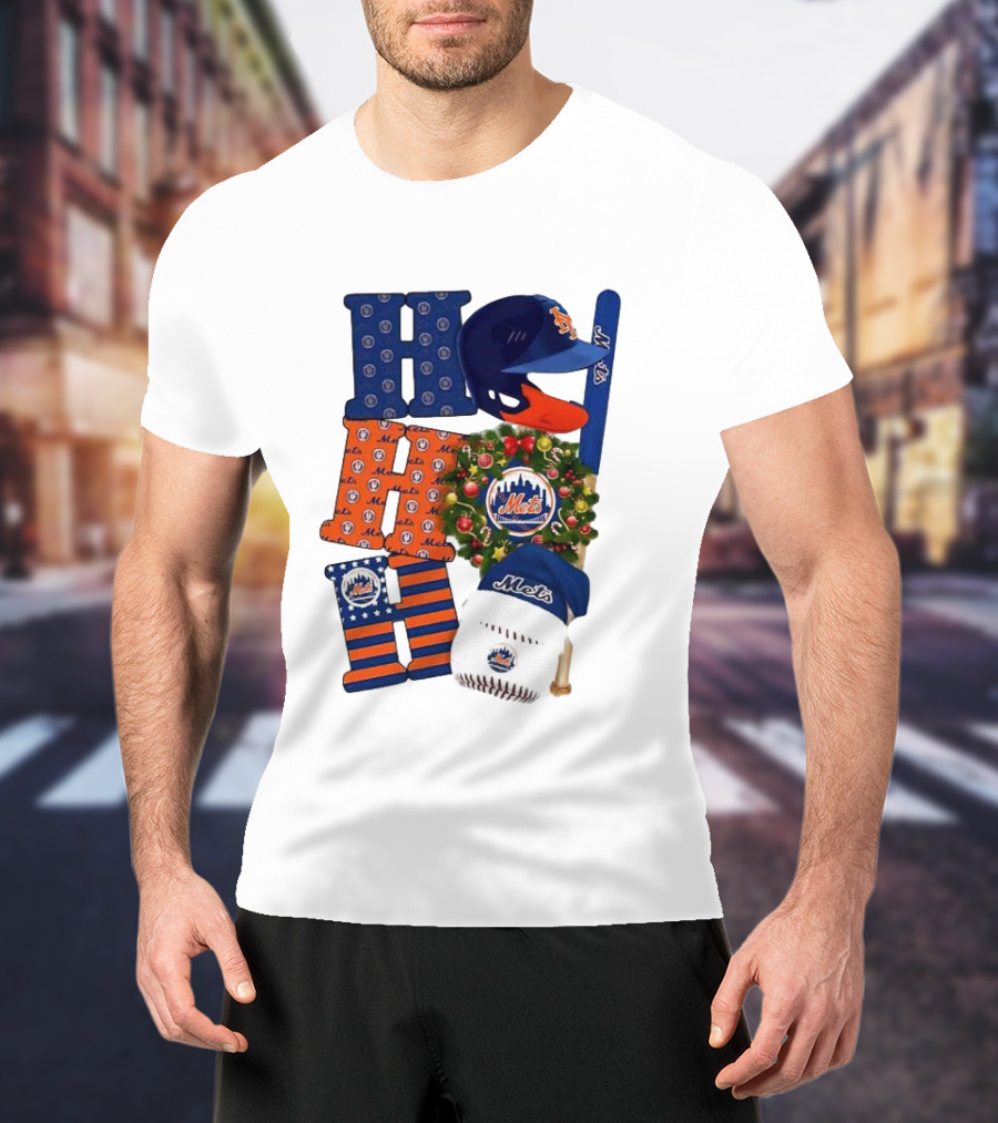 New York Mets Ho Ho Ho Merry Christmas Mets Baseball Holiday T-Shirt