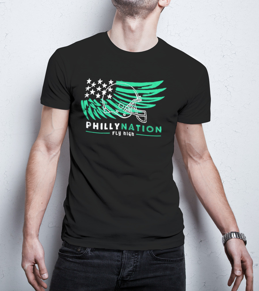 Philly Nation Fly High Philadelphia Eagles Football Helmet Stars Stripes T-Shirt