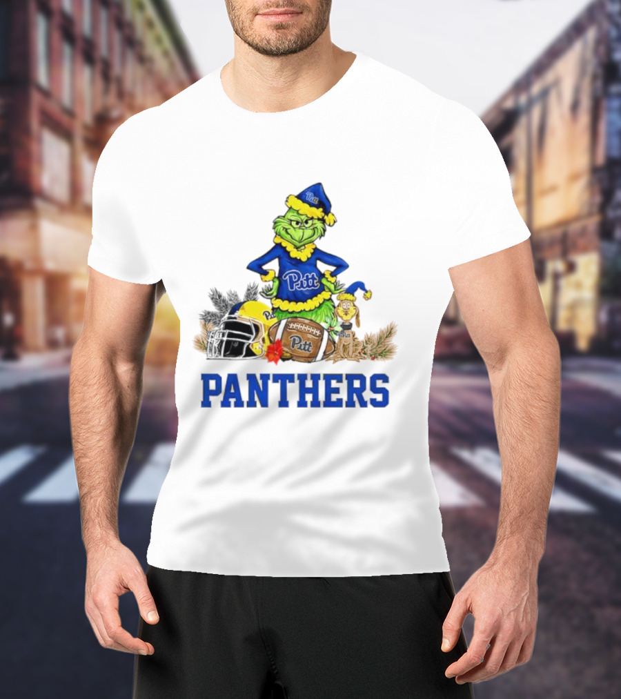 Pittsburgh Panthers Grinch Max Dog Christmas Football T-Shirt