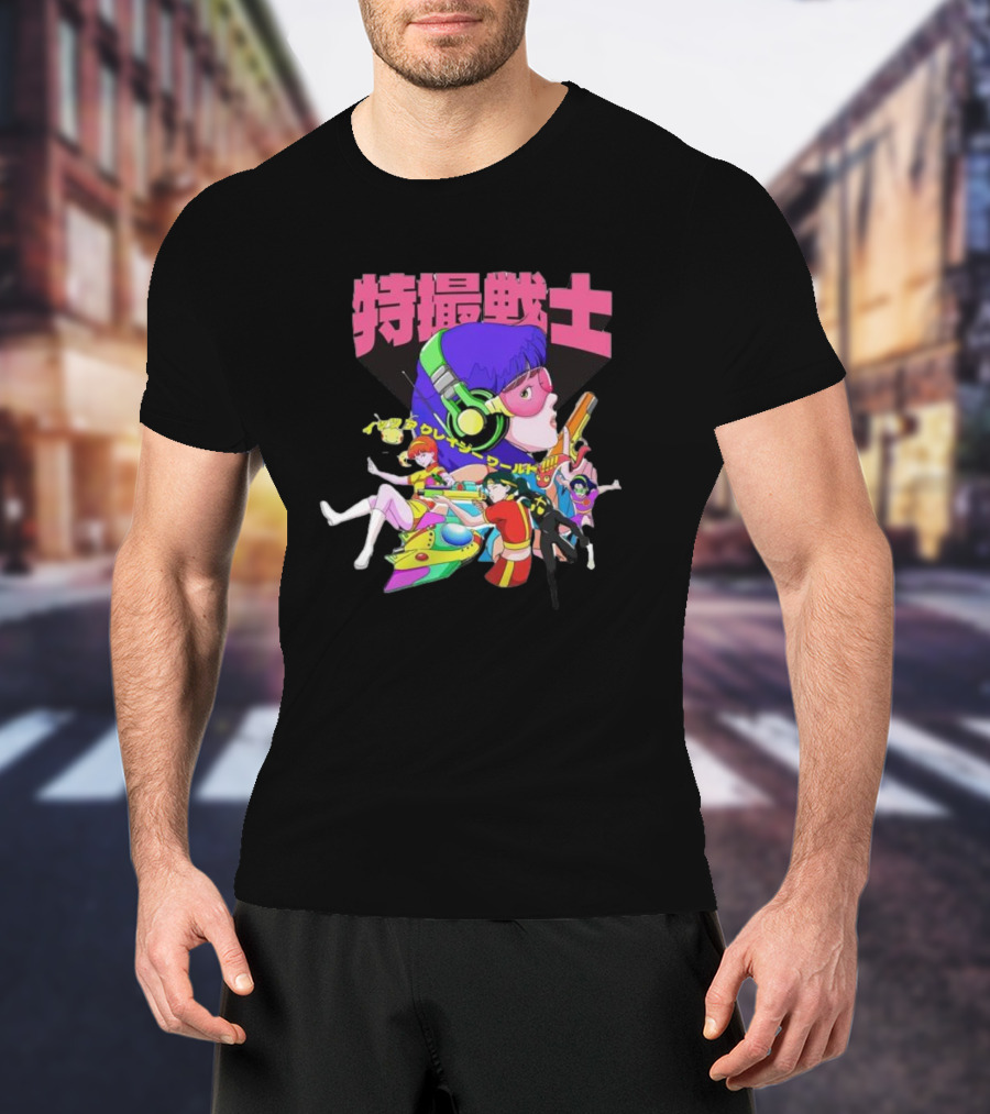 Popkiller Tokusatsu Senshi Retro Anime Heroes Japanese Text Neon T-Shirt