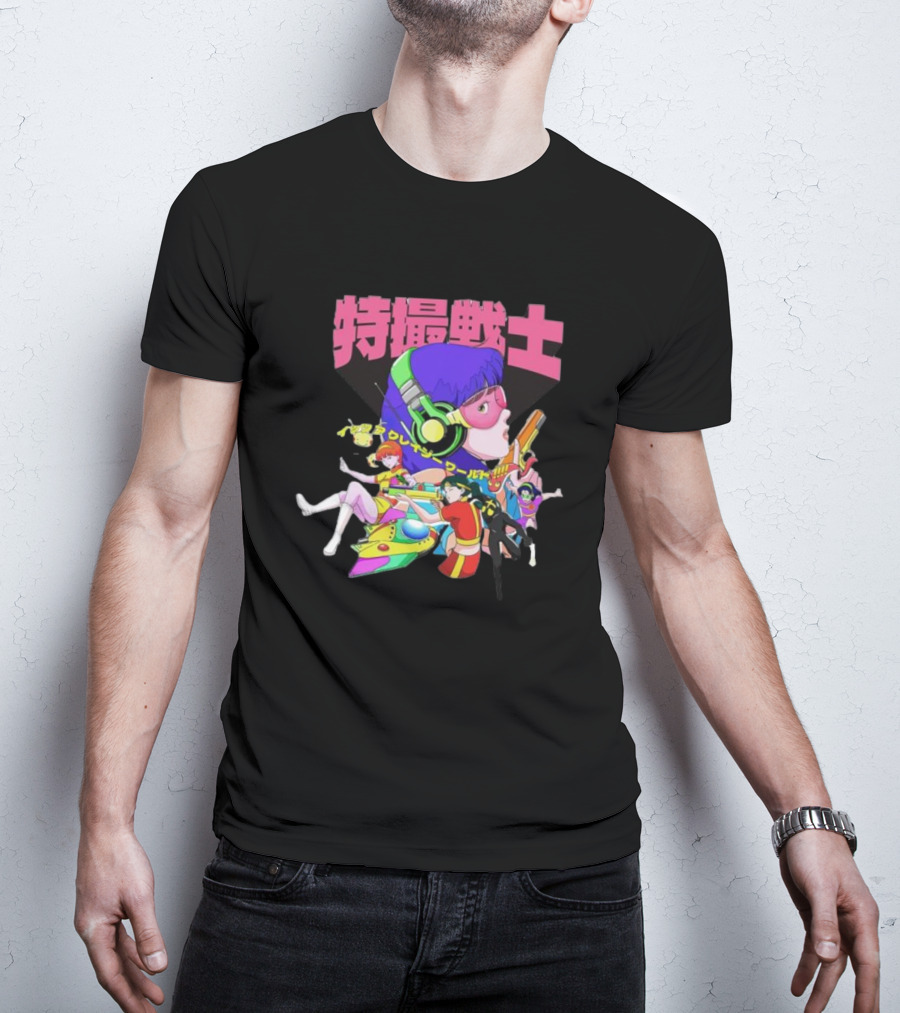 Popkiller Tokusatsu Senshi Retro Anime Heroes Japanese Text Neon T-Shirt