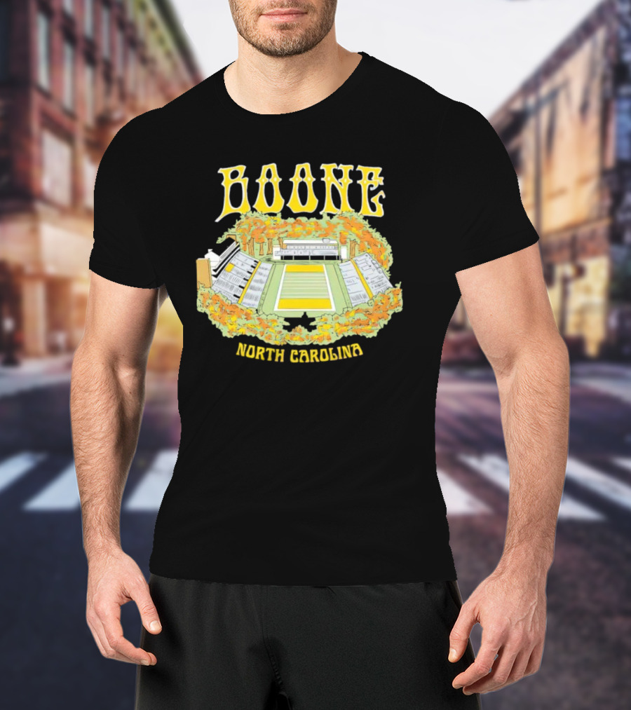 Boone North Carolina Stadium Football Field Autumn Leaves T-Shirt
