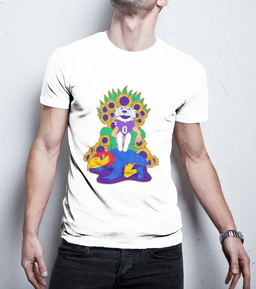 Willie Wildcats Sitting Victorious On Jayhawk Surrounded By Sunflowers T-Shirt
