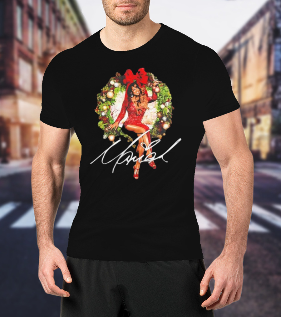 Mariah Carey Festive Holiday Wreath Bow Signature T-Shirt