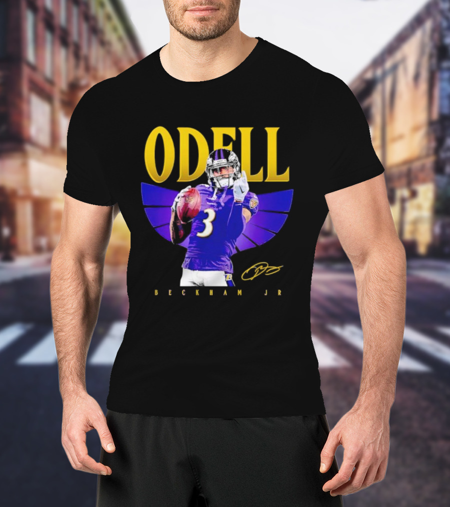 Odell Beckham Jr Baltimore Ravens Signature Number 3 Spotlight T-Shirt