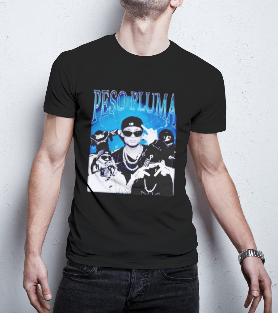Peso Pluma Vintage Hip Hop Style Blue Tones T-Shirt