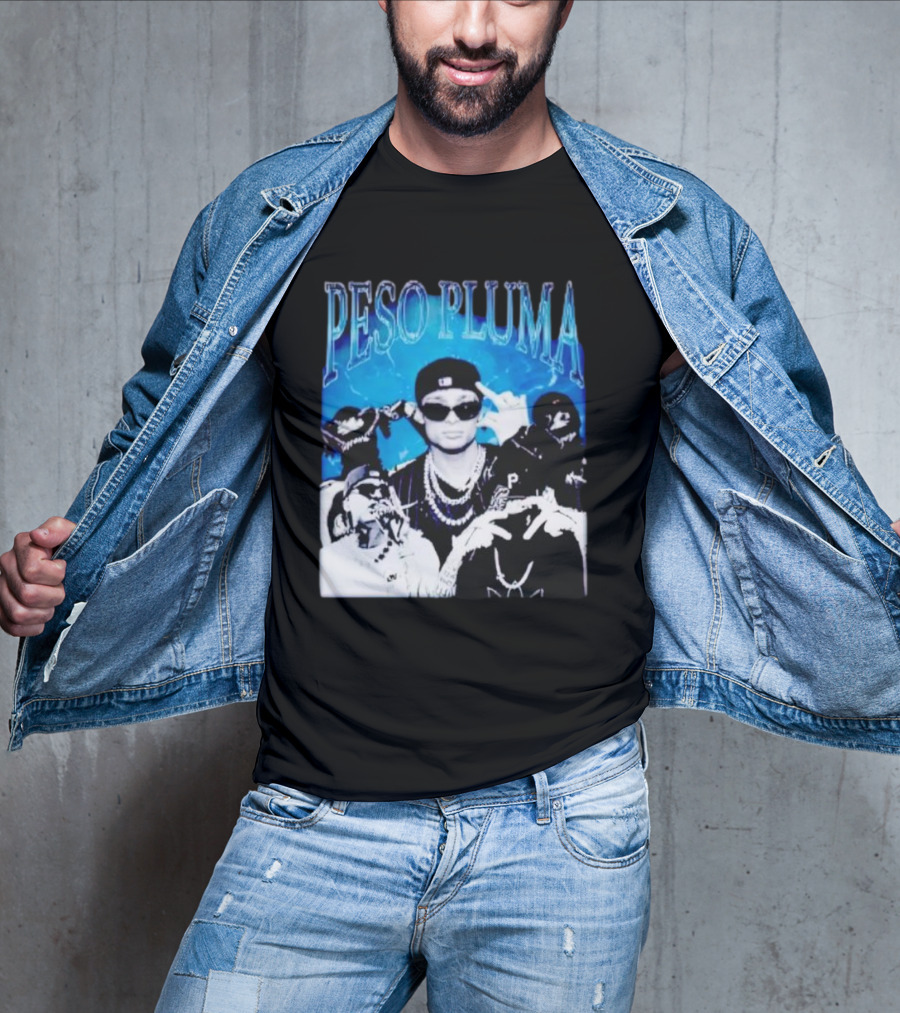Peso Pluma Vintage Hip Hop Style Blue Tones T-Shirt