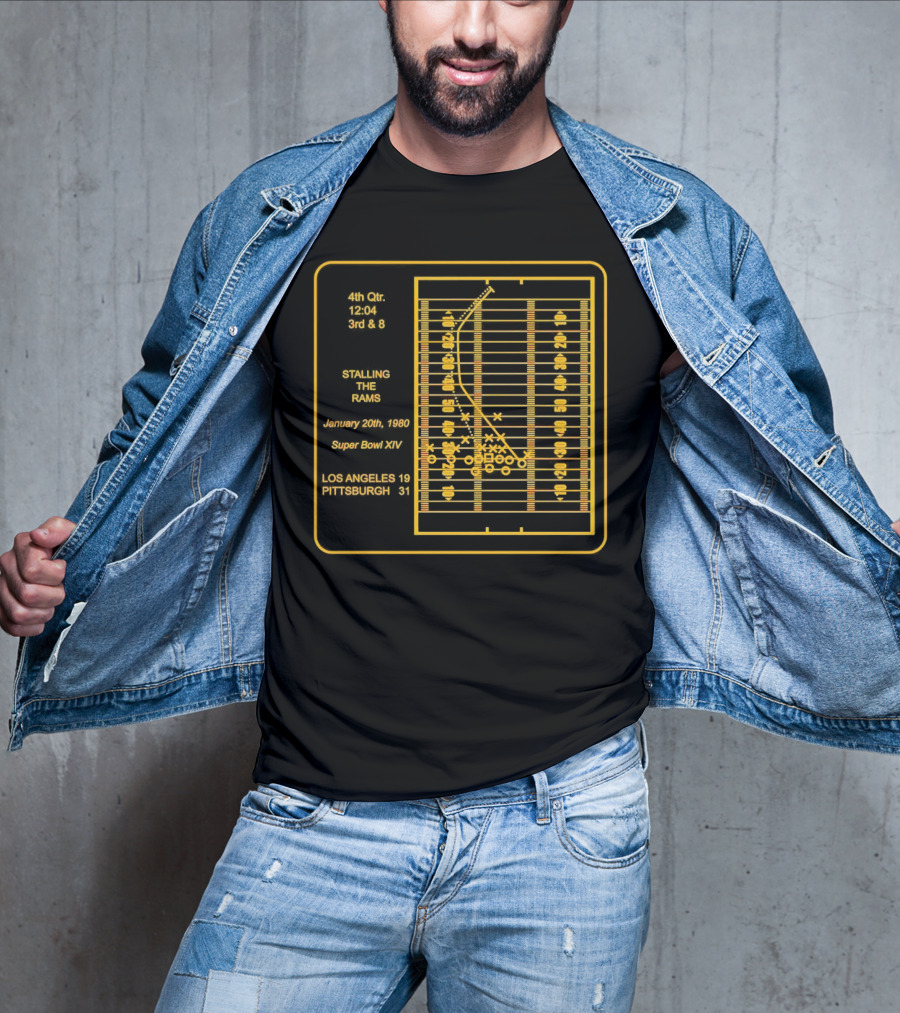 4th Qtr 12:04 3rd And 8 Pittsburgh Stalling The Rams January 20th 1980 Super Bowl XIV Los Angeles 19 Pittsburgh 31 T-Shirt