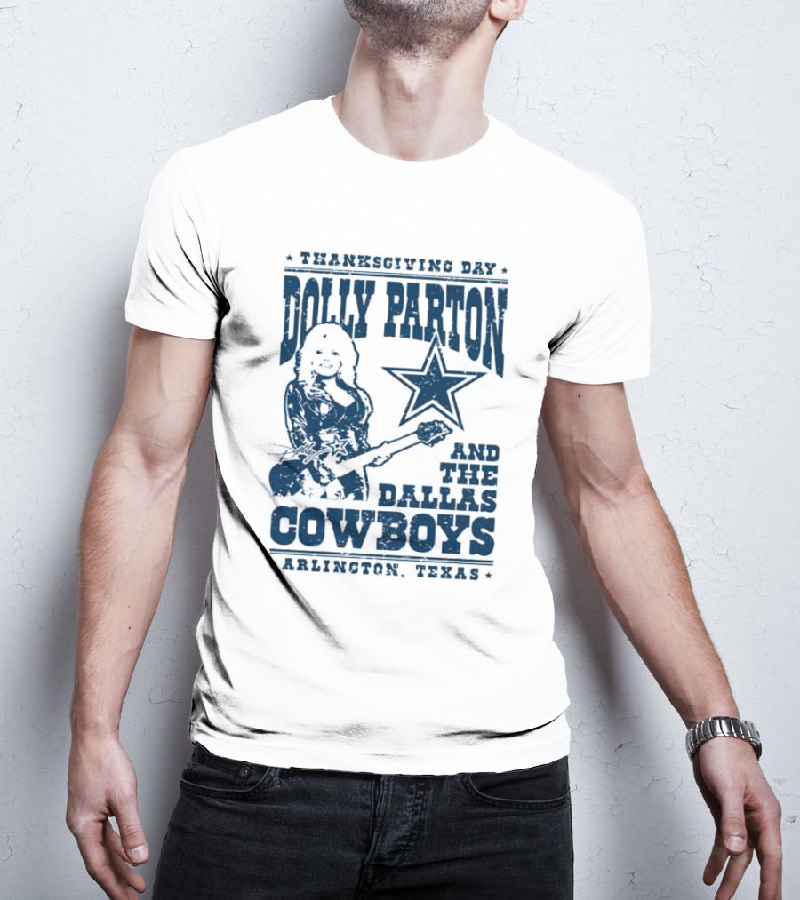 Thanksgiving Day Dolly Parton And The Dallas Cowboys Arlington Texas Star Guitar T-Shirt