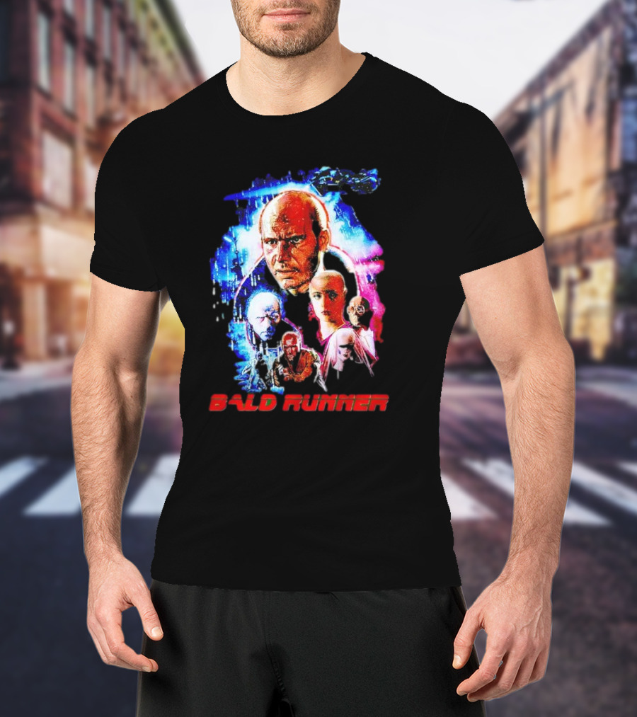 Bald Runner Sci-Fi Parody Character Montage T-Shirt