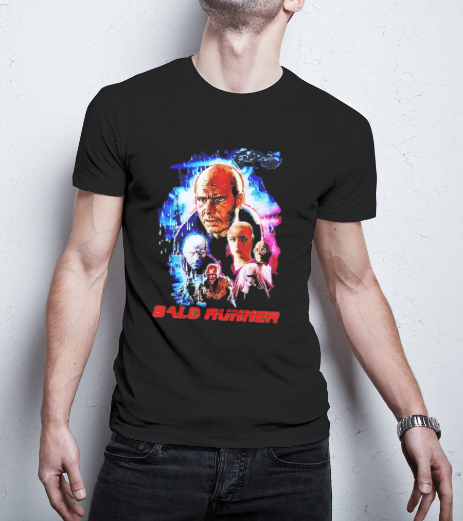 Bald Runner Sci-Fi Parody Character Montage T-Shirt