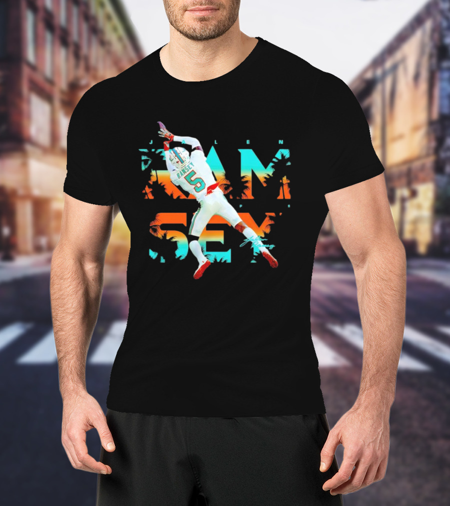 Jalen Ramsey Dolphins Interception Palm Sunset T-Shirt
