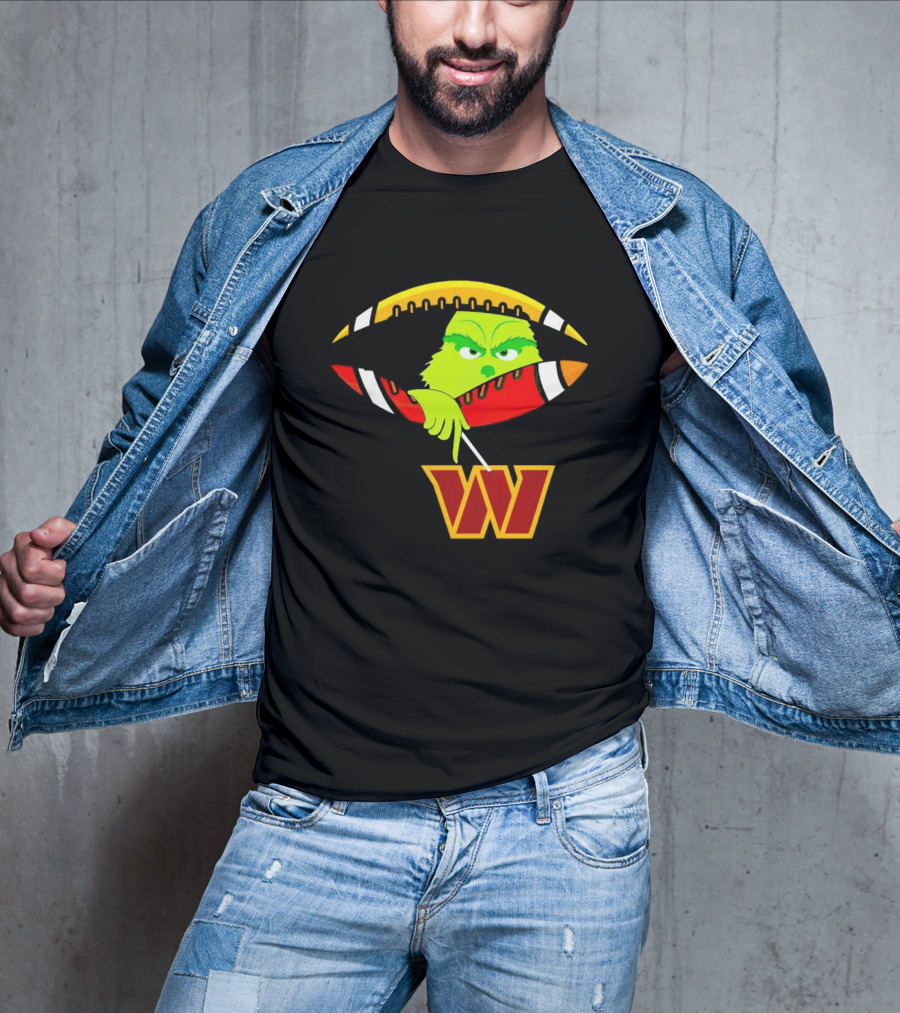 Washington Commanders Grinch Holding Football T-Shirt