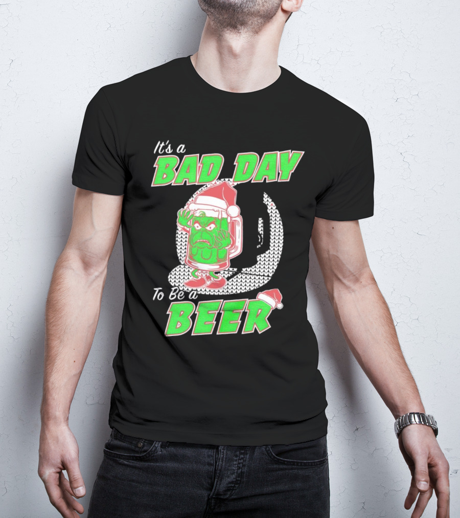 Grinch It's A Bad Day To Be A Beer Christmas Sweater Santa Hat T-Shirt