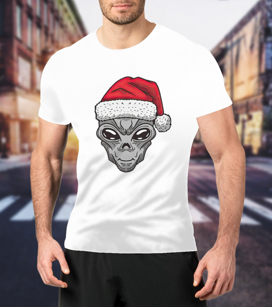 Santa Alien Christmas Hat Festive Extraterrestrial T-Shirt