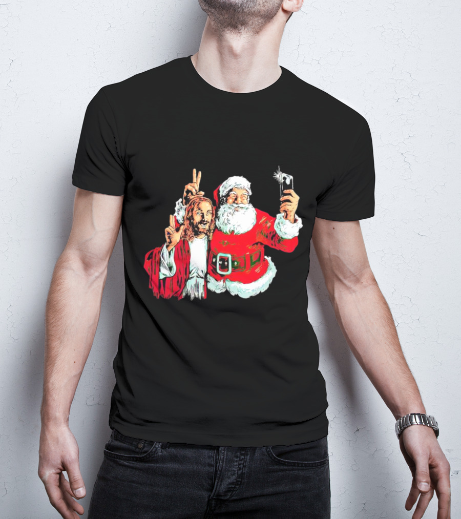 Santa And Jesus Taking Selfie Best Friends Christmas T-Shirt