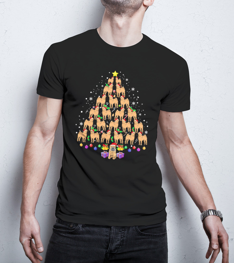 Shar Pei Holiday Tree With Festive Lights And Santa Hats T-Shirt