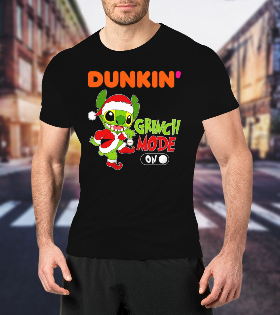 Dunkin' Grinch Mode On Christmas Stitch Santa Costume T-Shirt