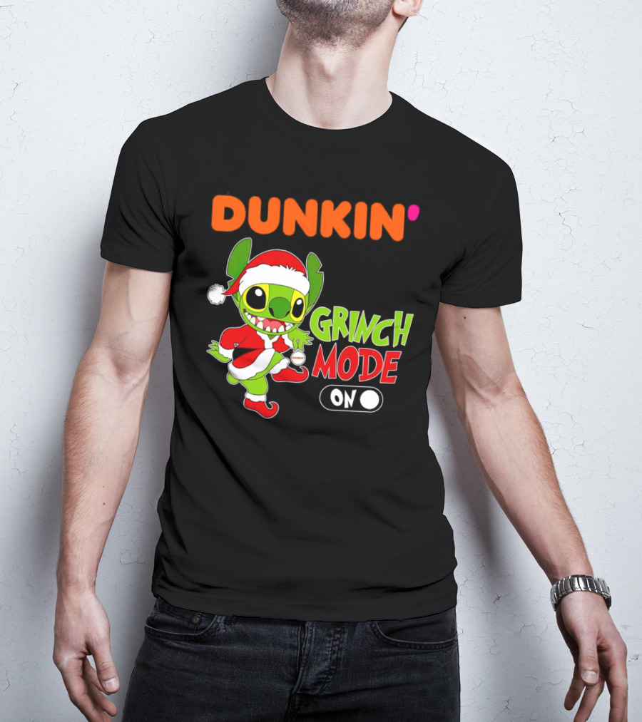Dunkin' Grinch Mode On Christmas Stitch Santa Costume T-Shirt