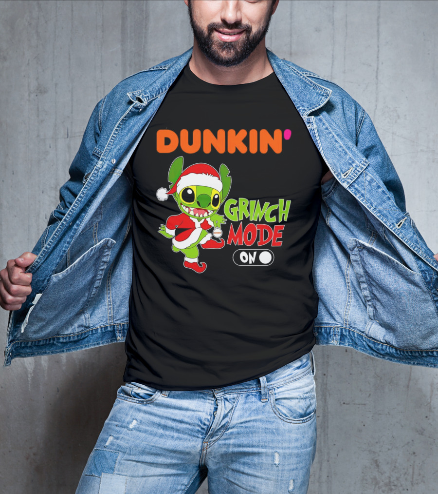 Dunkin' Grinch Mode On Christmas Stitch Santa Costume T-Shirt