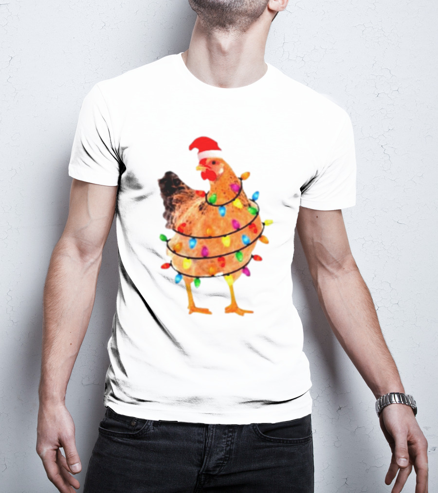 Santa Chicken Wrapped In Christmas Lights T-Shirt