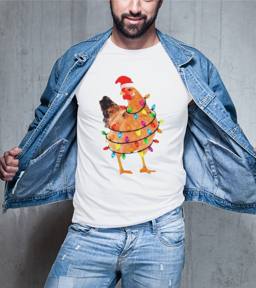Santa Chicken Wrapped In Christmas Lights T-Shirt